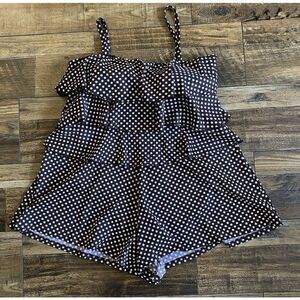 Fit 4 U Women’s Size 18w Brown Polka Dot 1 Piece Romper Swimsuit Fit 4 U Ruffle‎